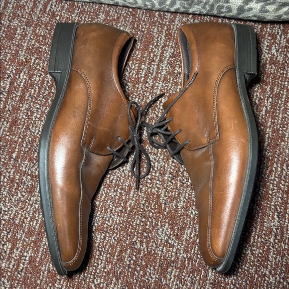 Ecco Men\'s Brown Leather Dress Shoes medium brown square toe classic  menswear 8
